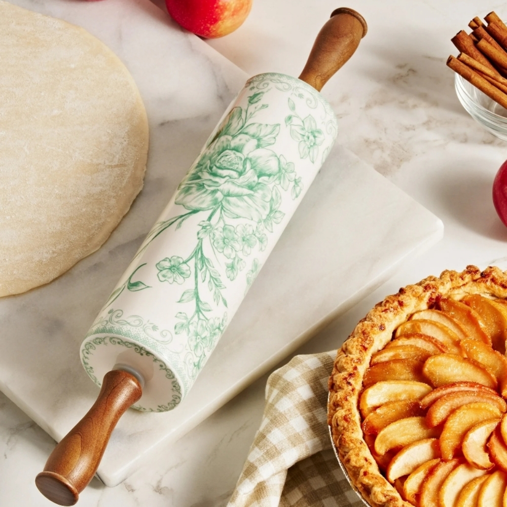 💕 New Pioneer Woman Agatha Green Bakeware Ceramic Rolling Pin